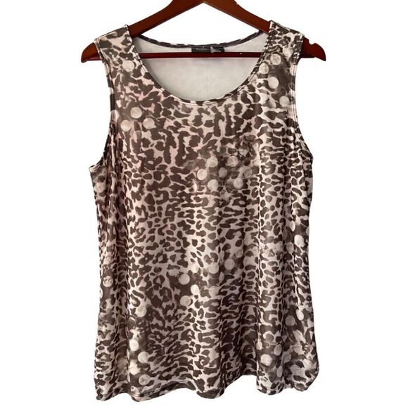 Chico’s TRAVELERS COLLECTION Leopard Mesh Tank Top Size 2/L/12 - Picture 5 of 7